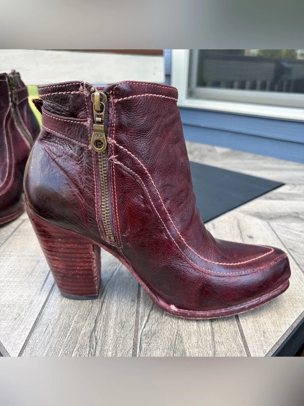 BED STU Isla Burgundy Leather Ankle Boots Women Sz 9.5 Heeled Buckle Cobbler